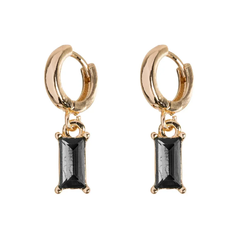 Tiny triangle earrings-Black Crystal Hoop Earring