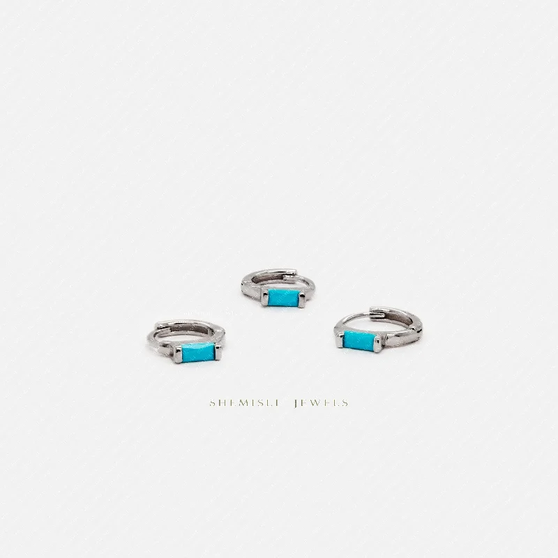 Endless loop earrings-Turquoise Baguette Helix Hoop Earrings, Huggies, Unisex, Gold, Silver SHEMISLI - SH200, SH364, SH365