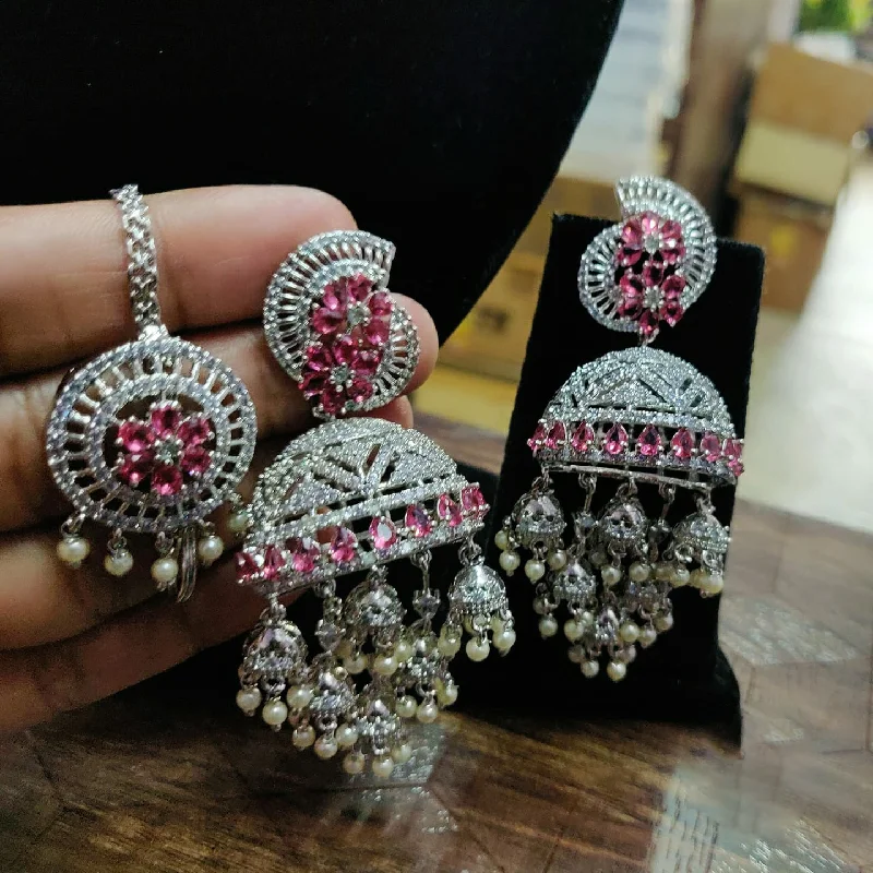 Triangular stud earrings-Dome Shaped Inspired American Diamond Earrings Indian Traditional Design For Enhancing Bridal Look