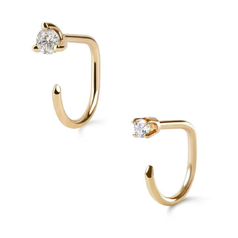 Thick gold rings-Claw Asymmetric Earring Pair, Diamond