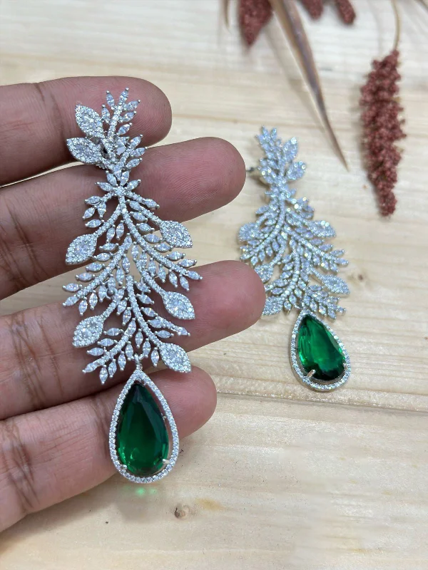 Glittering gem earrings-Pear And Leaf Shape CZ Traditional Earrings handcrafted for ethnic occasions perfect for weddings festivals and events