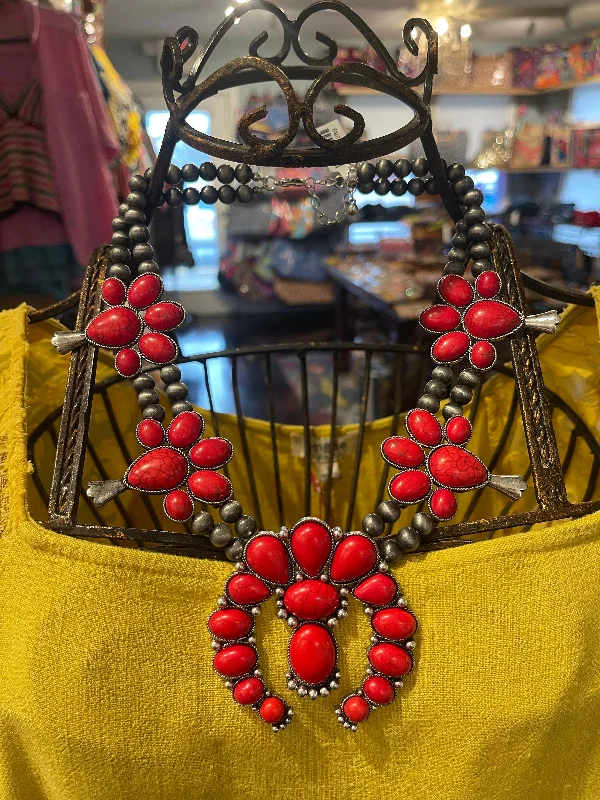 Freeform design necklaces-Red Squash Blossom Necklace