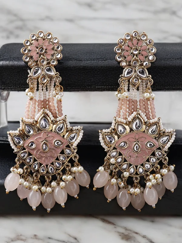 Retro deco earrings-Gold Plated Partywear Meenakari Kundan studded Pastel Colour Earring Set