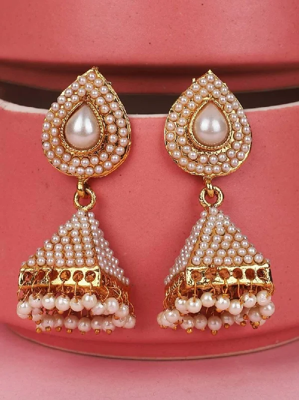 Edgy ear cuff earrings-Jhumka earrings pearl Off White color Indian Pakistani ethnic jewelry jewellery danglers