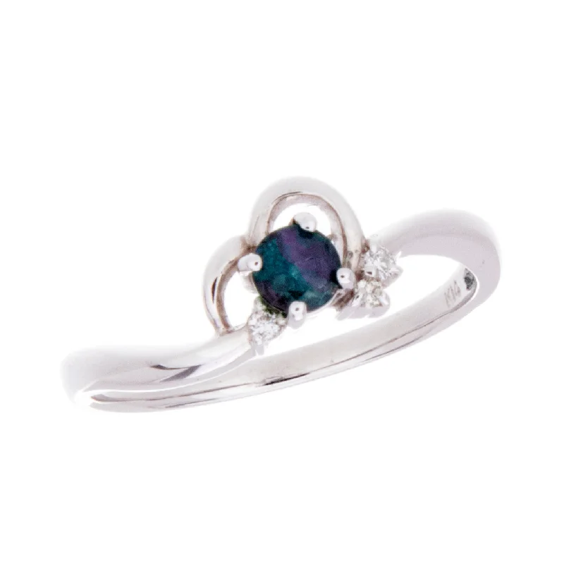 Two-tone rings-Round Natural Alexandrite Ring with Accent Diamonds