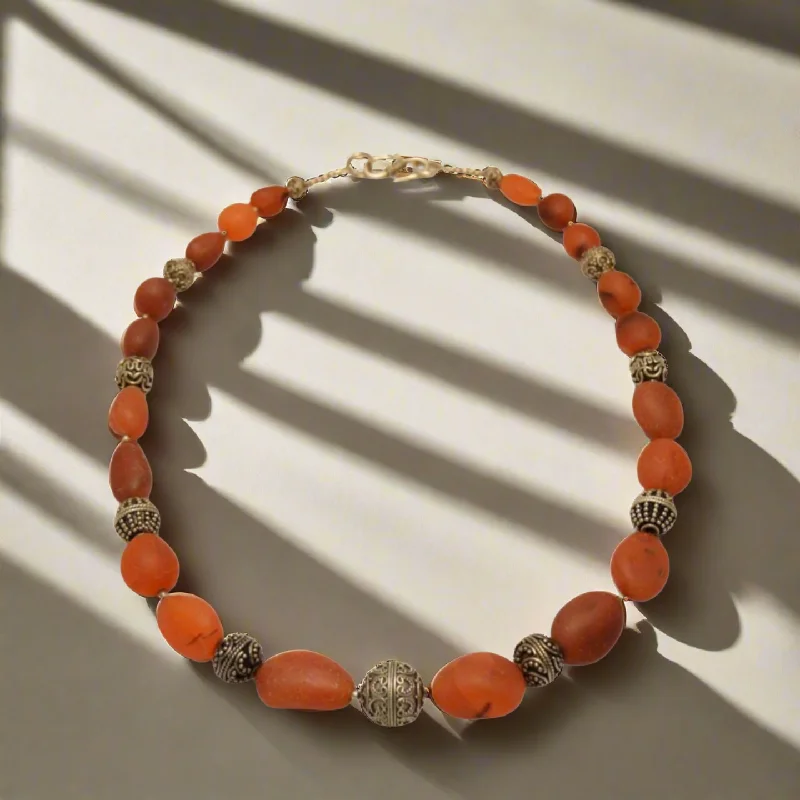 Glimmering druzy necklaces-Necklace with old Carnelian stones & sterling silver elements