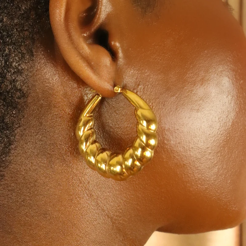 Silk tassel earrings-Bamboo 18ct Gold Plated Stainless Steel Hoop Earrings