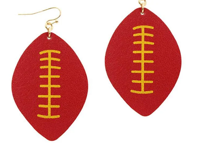 Half-moon earrings-College Football Leather Sport Earrings Red and Yellow