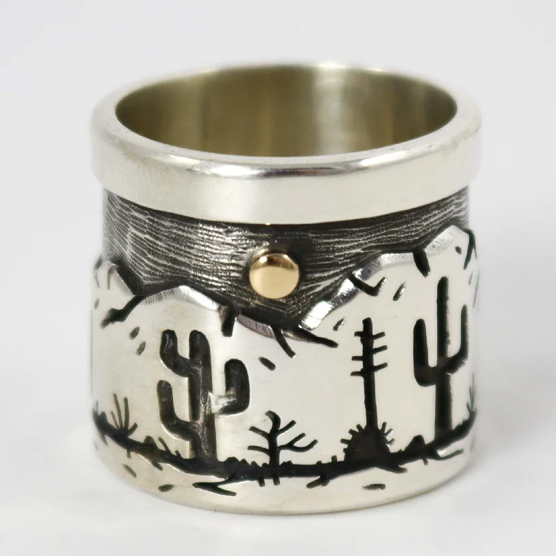 Coral inlay rings-Desert Skyline Ring