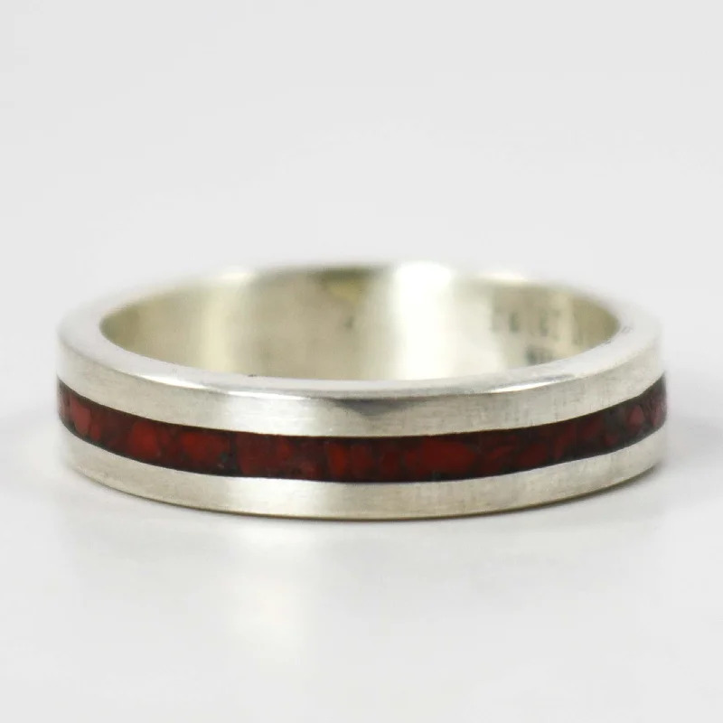 Large geometric rings-Coral Inlay Ring