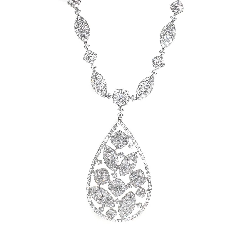 Stone-wrapped necklaces-18kt White Gold Diamond Pear Drop Necklace (10 ctw)