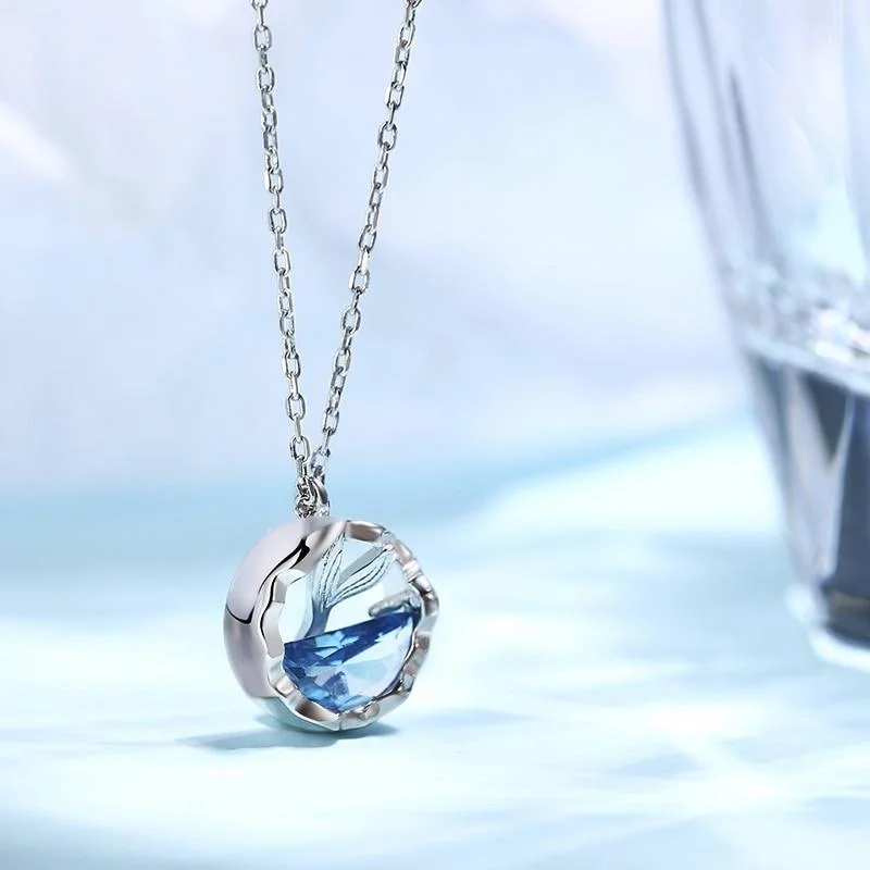 Topaz stud earrings-Mermaid Tail Round Pendant Necklace for Women Fashion Jewelry