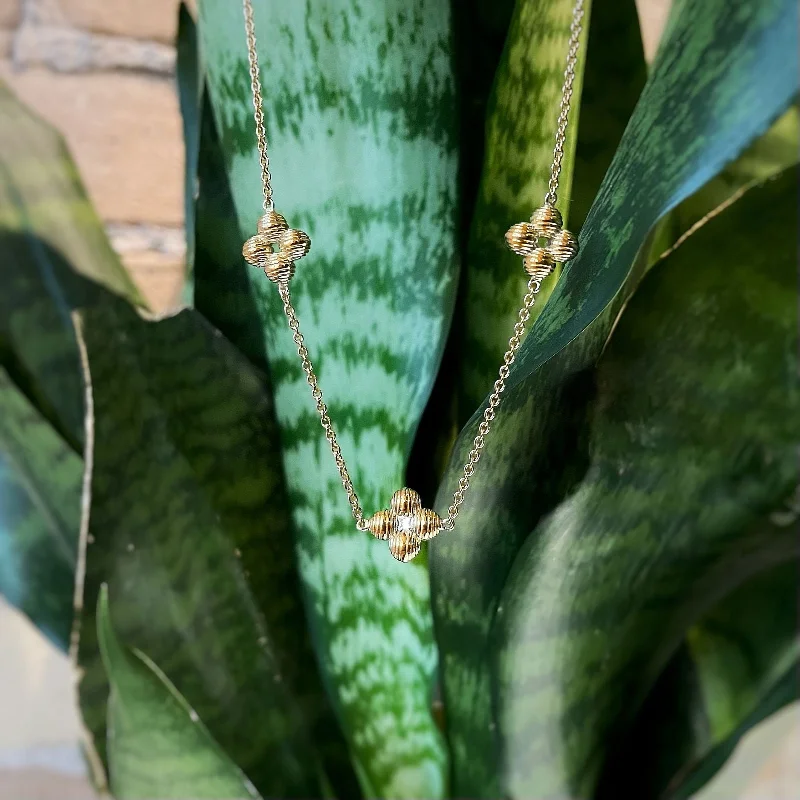 Hexagonal gem necklaces-White Sapphire Clover Necklace