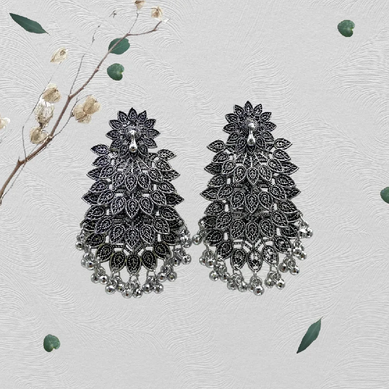 Pink quartz rings-Peacock Headded four Step Oxidized Earring