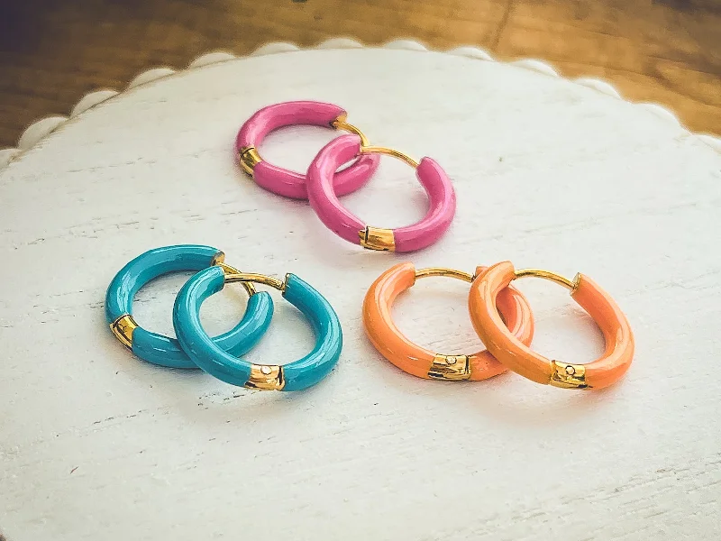 Thick stone rings-Beautiful Colorful Huggie Earring Set