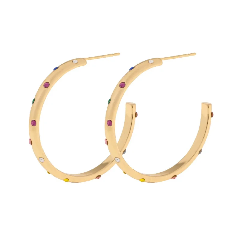 Triple-tier earrings-Nandi - Multi Colored Crystal Hoop Earrings