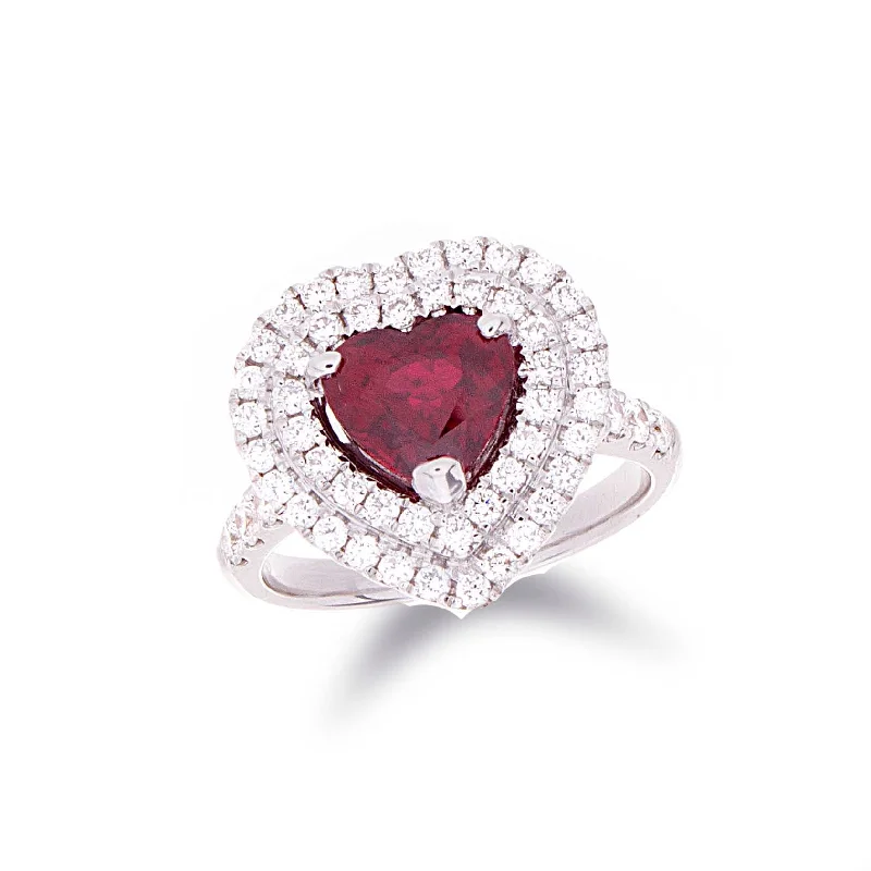 Plush satin rings-Heart Shape Ruby Ring