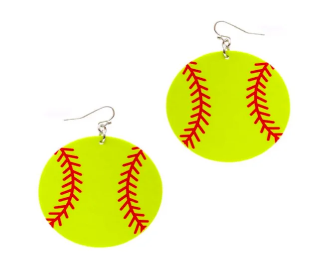 Tiered drop earrings-Softball Leather Sport Earrings (Round)