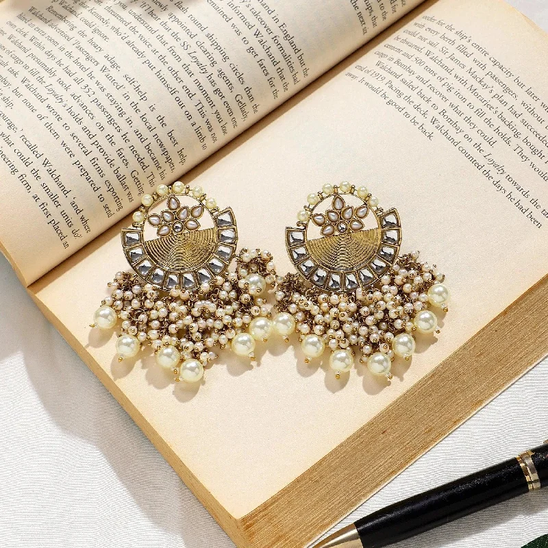 Natural wood earrings-Jhumka earrings pearl Mirror work Chandbali Earring, Statement earrings, chic Bridal earrings, Pearl drop earrings, Mirror Jhumka