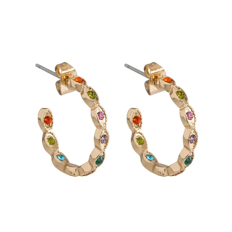 Curled wire earrings-colorful crystal hoop earrings