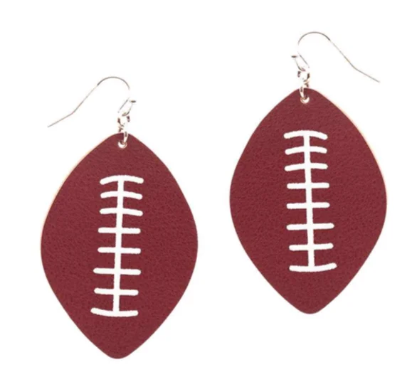 Ethnic bead earrings-College Football Leather Sport Earrings Crimson and White