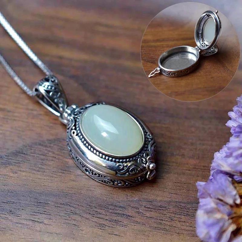 Textured disc necklaces-Exquisite Aromatherapy Glass Stone Locket Pendant