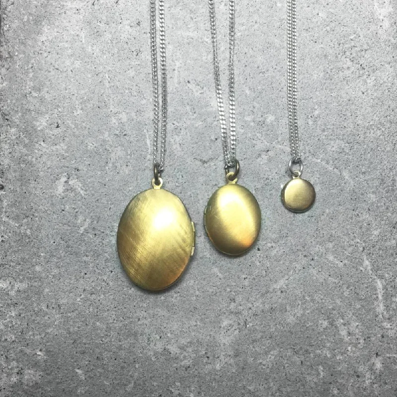 Lariat style necklaces-Vintage Medium size Locket Necklace Brushed Brass pendant