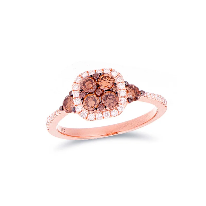 Astrology theme rings-Choco Diamond Square Cluster Halo Ring with accent Choco Diamonds