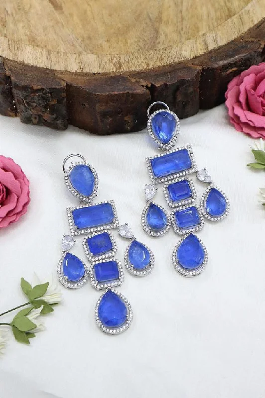 Ruby stud earrings-Chandelier Style Teardrops Stone Shape Earrings Of Cobalt Blue With Craftsmanship For Luxurious and Ornate Look.