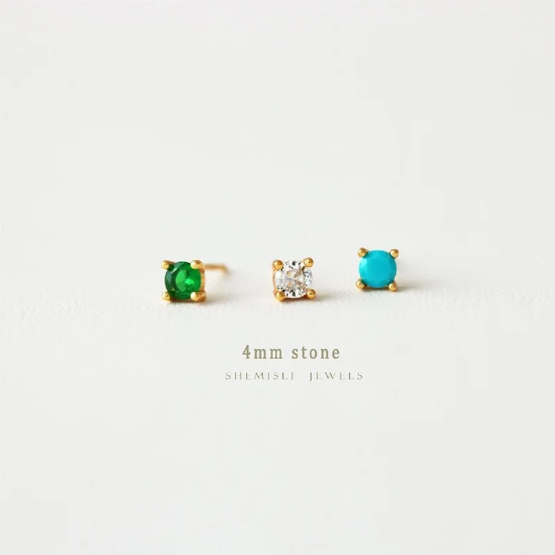 Painted enamel earrings-4mm CZ Studs, White, Emerald, Turquoise, Unisex, Gold, Silver SHEMISLI - SS074, SS088, SS092