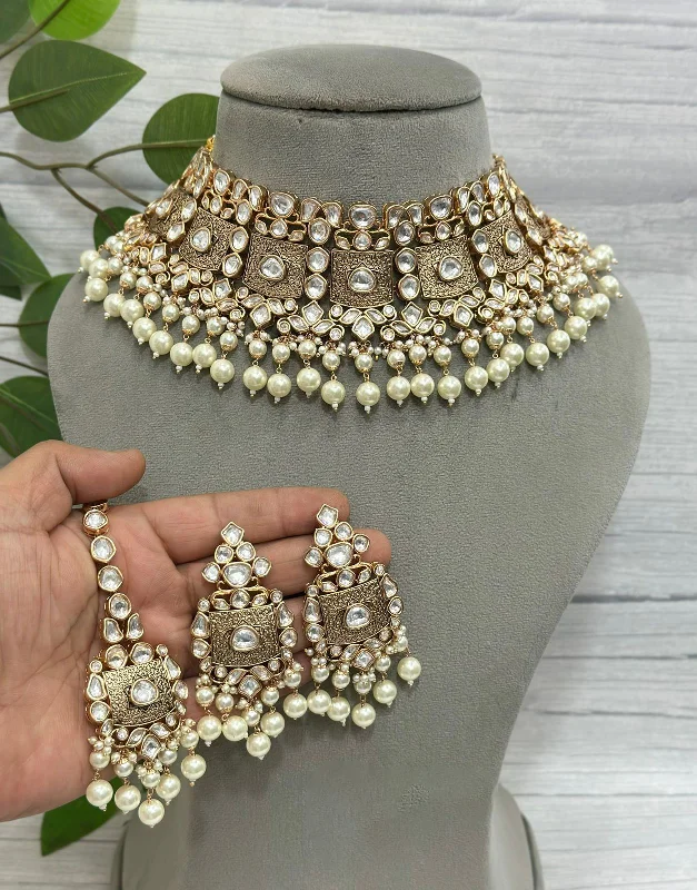 Small pearl earrings-Rajsthani Traditional Choker Earrings Mangtika Set, Rajwadi Choker Set, Indian Choker Set, Jaipuri Choker Jewelry, Rajsthani Jewelry Set, Bridal Jewelry Set