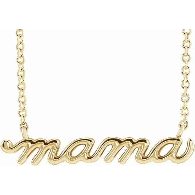 Love knot necklaces-14k Yellow Gold Petite Mama Script 18" Necklace