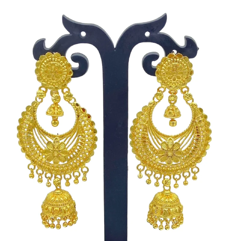 Uneven rings-Gold Chandbali Earring with Zumkha