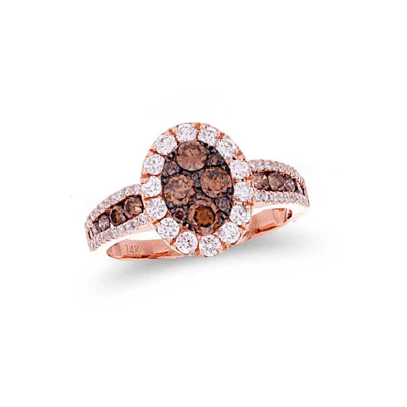 Retro cameo rings-Choco Diamond Oval Cluster Halo Ring with Accent Choco Diamonds