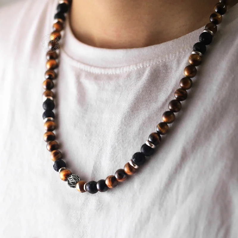 Natural wood necklaces-Take the Bull With Tiger Eyes Necklace