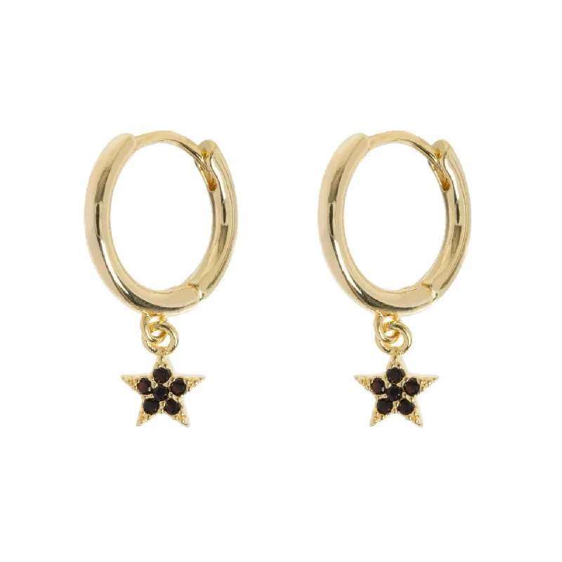 Carved wood earrings-Elvira - Crystal Star Hoop Earrings