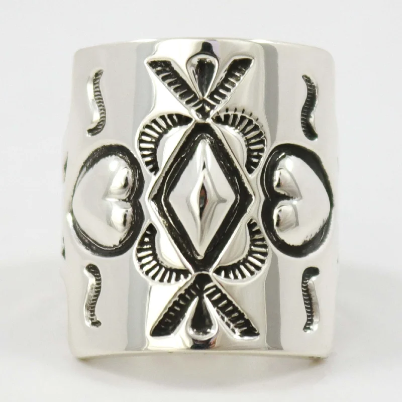 Flexible open rings-Stamped Silver Ring