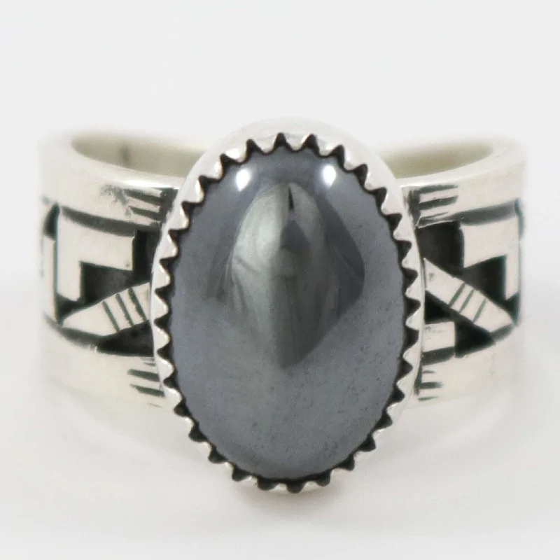 Wide stone rings-Hematite Ring