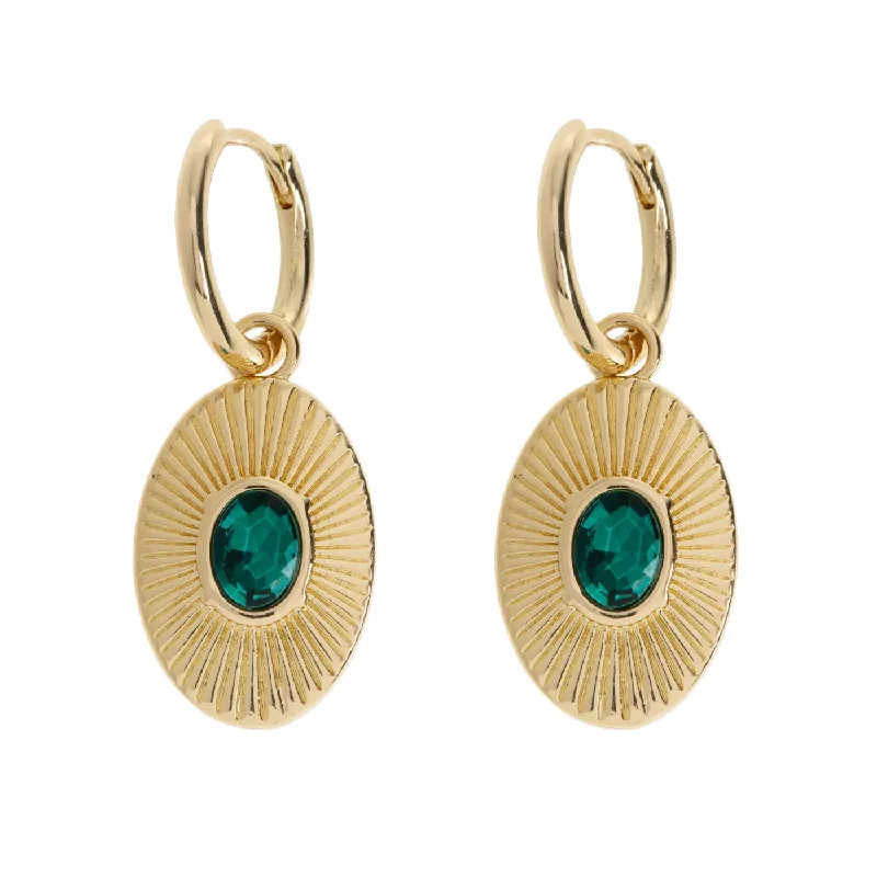 Curled wire earrings-Mavi - Emerald Pendant Hoop Earrings