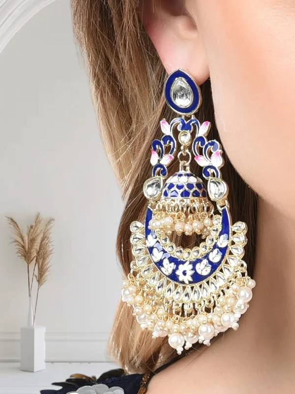 Threaded lace earrings-Kundan Meenakari Statement Earrings Indian Jewelry, Indian Jewelry, Bollywood Jewelry, Meenakari Earrings, Meenakari Jewelry Set, Indian Earrings