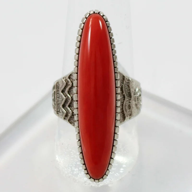 Radiant star rings-White Gold and Coral Ring