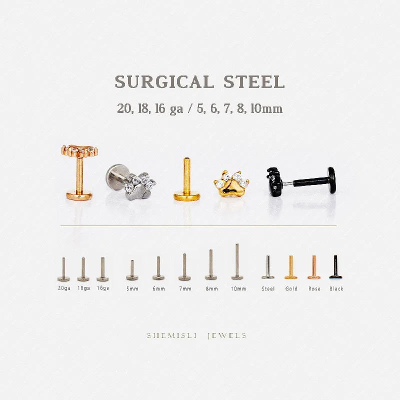 Tiered drop earrings-Tiny Paw Threadless Flat Back Nose Stud, 20,18,16ga, 5-10mm Unisex, Surgical Steel SHEMISLI SS887