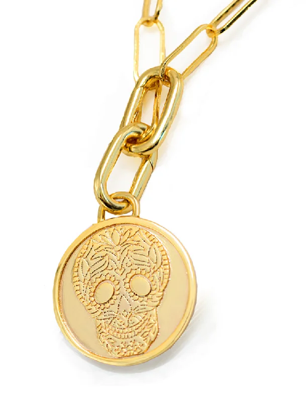 Curled wire necklaces-DIA DE LOS MUERTOS Sugar Skull Mexican Pendant Charm Necklace