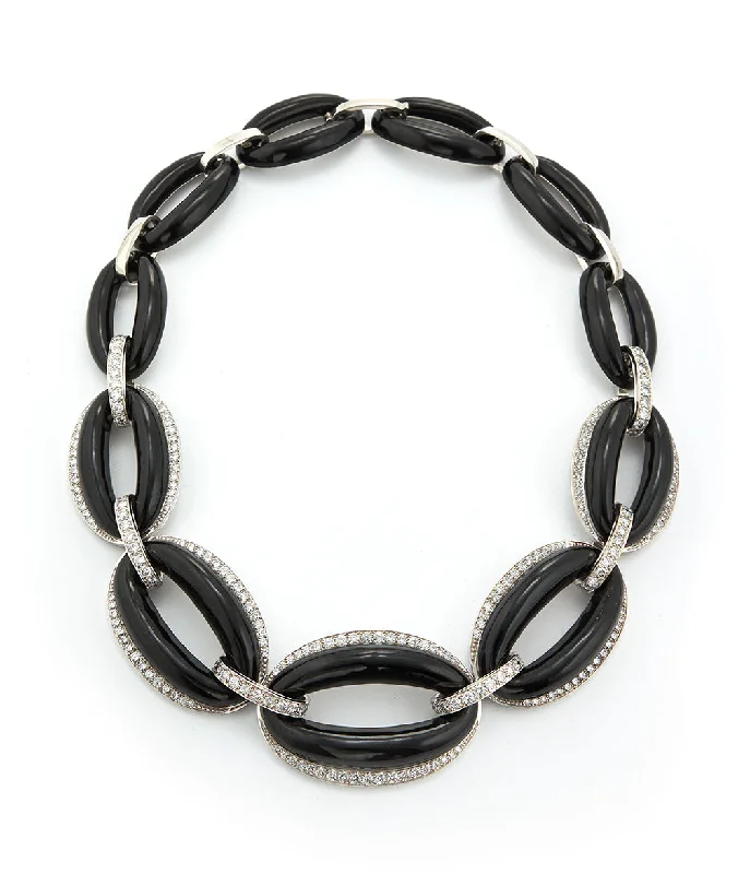 Two-tone necklaces-Elliptical Necklace, Black Enamel