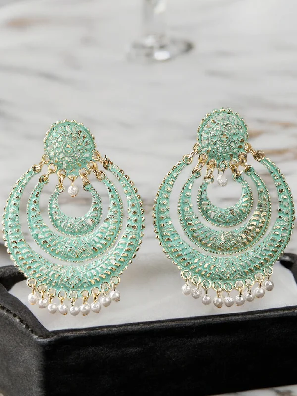 Stone cluster earrings-Mint AD Indian Chandbali Earrings Set, Bollywood Bridal CZ Jewellery