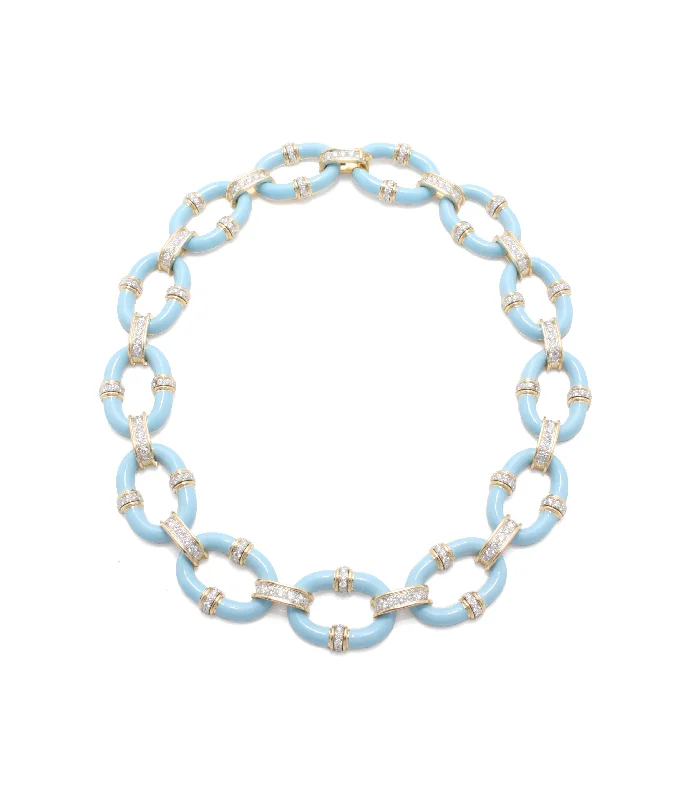 Horoscope charm necklaces-Oval Link Necklace, Light Blue Enamel