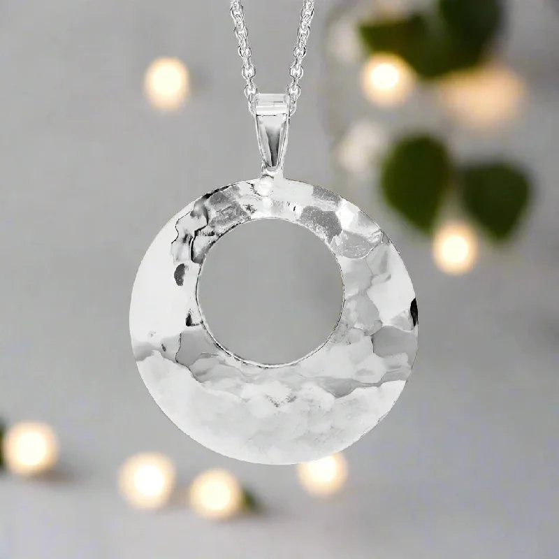 Glimmering druzy necklaces-Open Hammered Circle Necklace