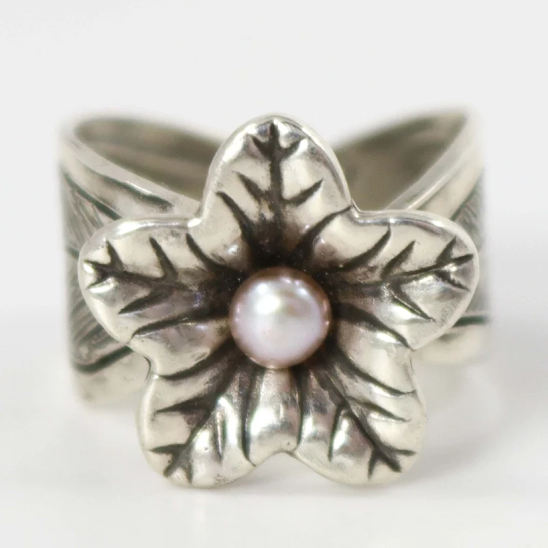 Wide band rings-Pearl Flower Ring