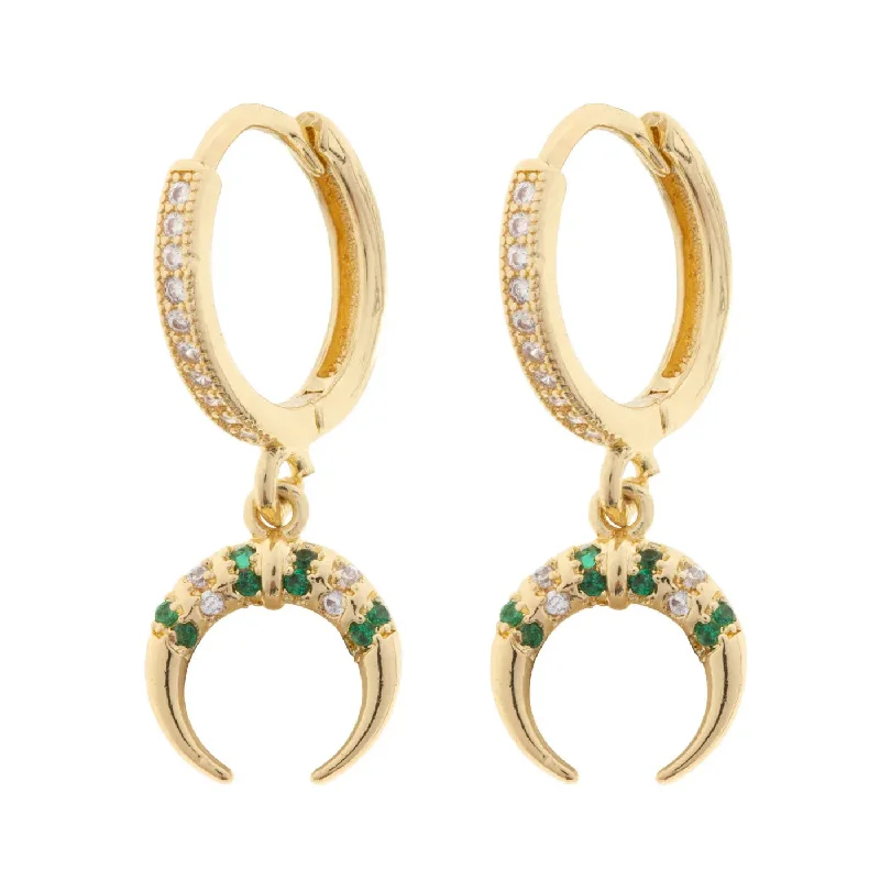 Ethnic weave earrings-Aya - Crystal Horn Hoop Earrings