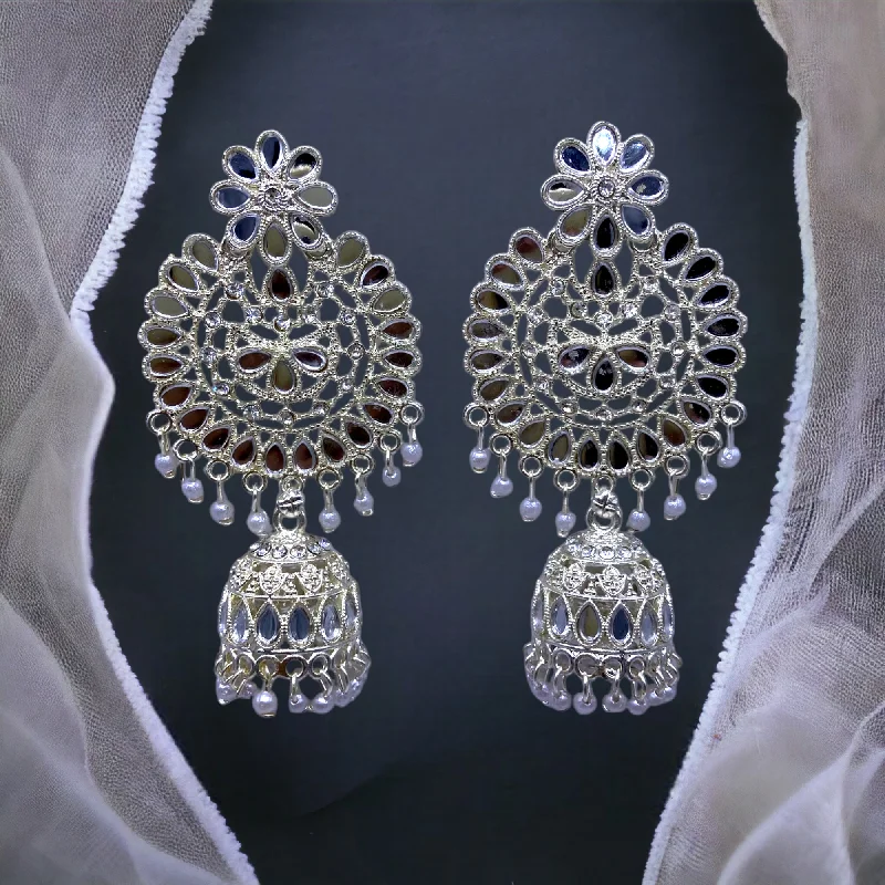 Retro wedding rings-Chand Bali Mirror Studded White Gold Earring